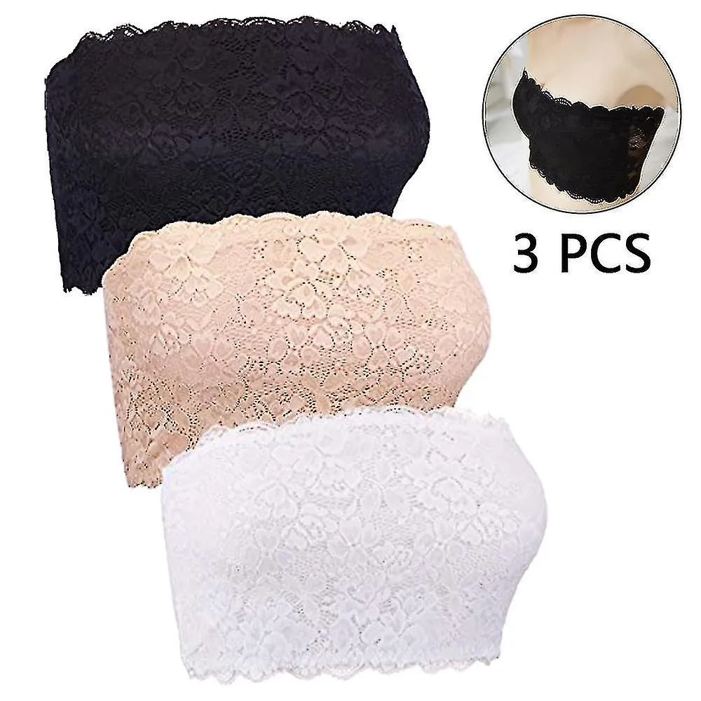 3 Piezas De Encaje Floral Mujer Tubo Top Bra Bandeau Strapless Bras