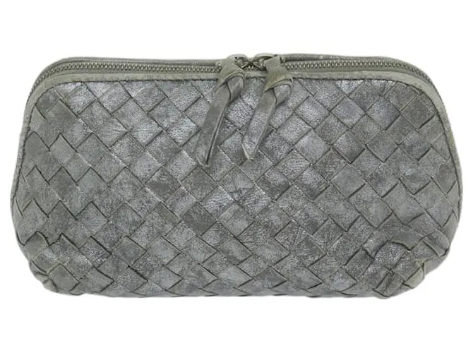 Autre Marque BOTTEGAVENETA Funda Piel Nylon 2Conjunto Plata Azul Auth bs10757 