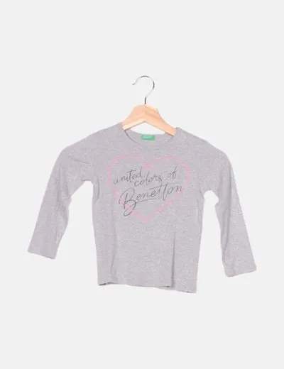 Benetton Camiseta gris estampada