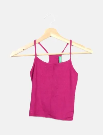 Benetton Top canalé fucsia