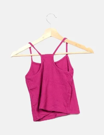 Benetton Top canalé fucsia