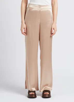 BERENICE PIERRO - Pantalón recto vaporoso satinado en beige