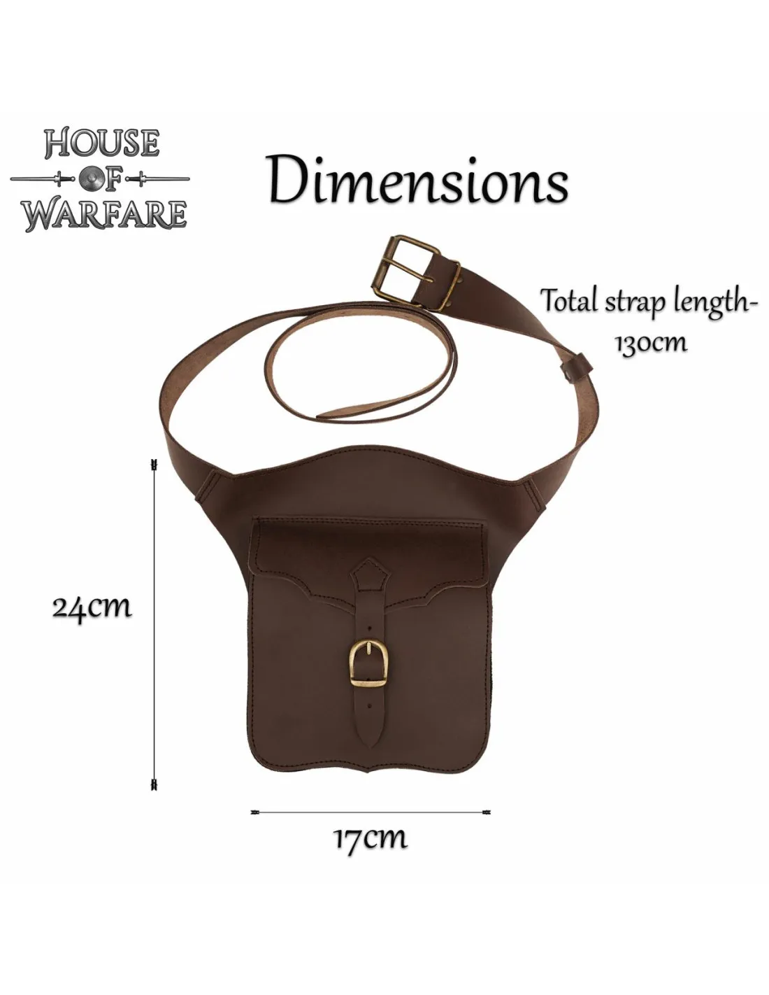 Bolso medieval marrón en piel con cinturón (24x17 cm.)