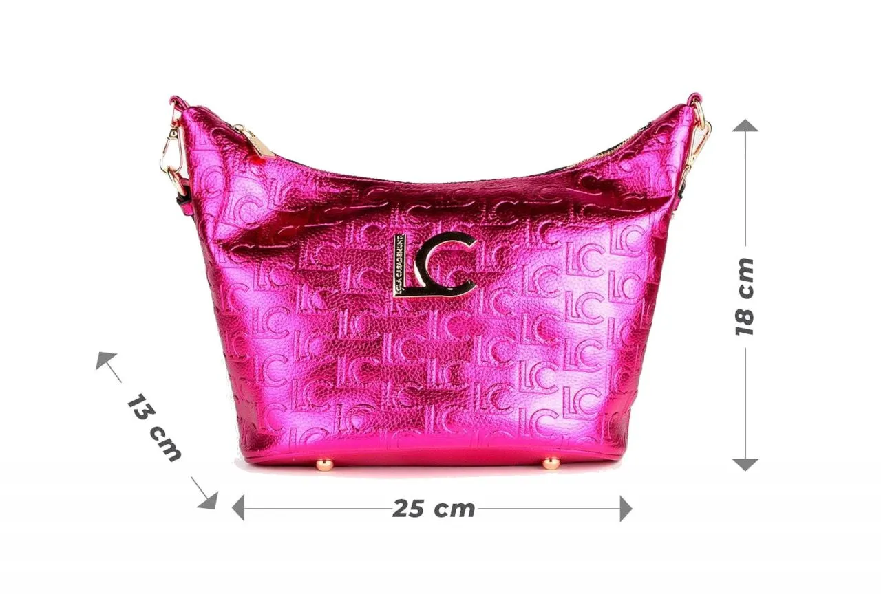 Bolso Metalizado Fuxia Grabado Monograma Logo Oro