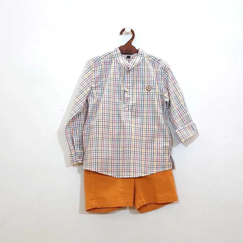 Camisa Niño Cuello Mao a Cuadros Multicolor