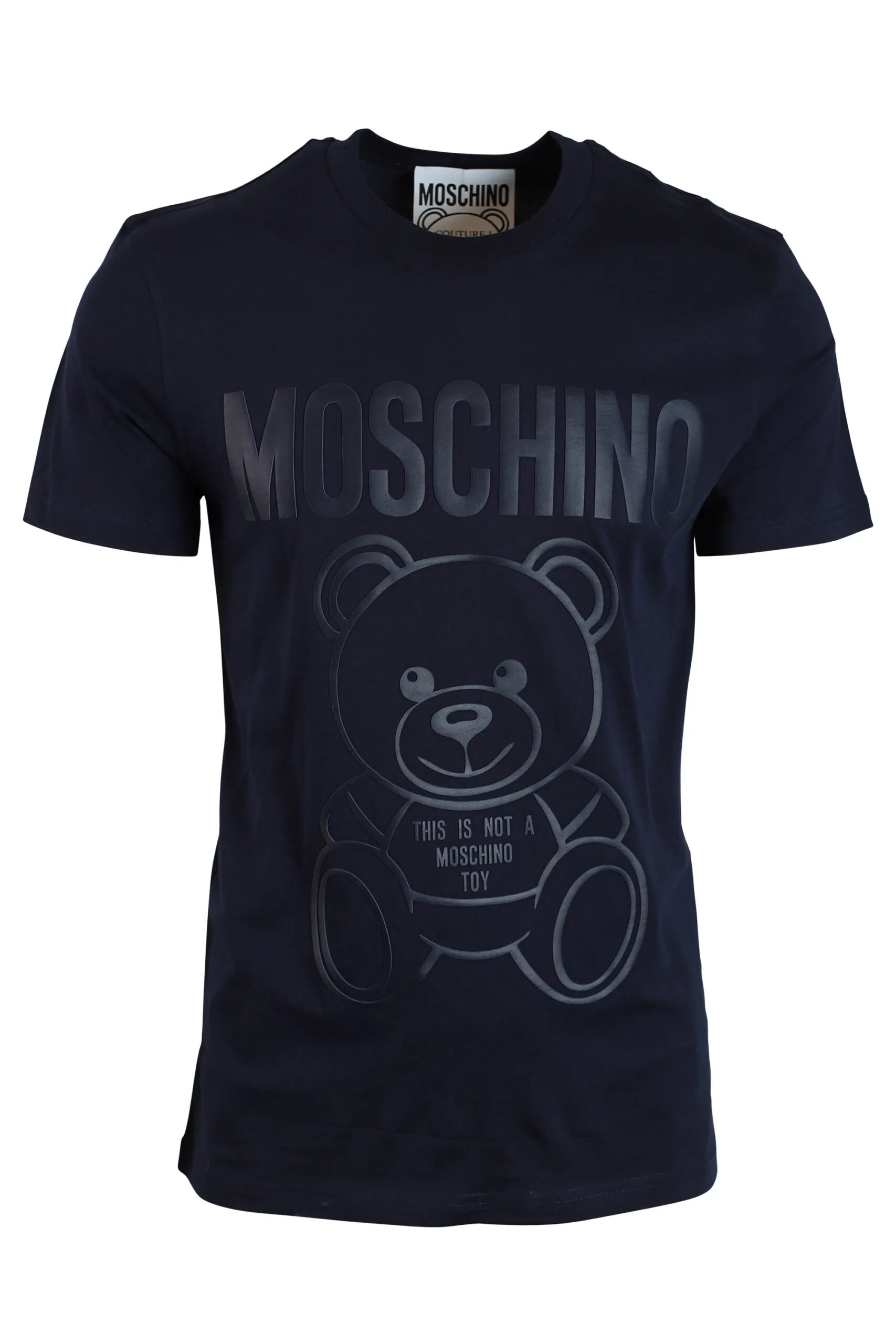 Camiseta azul oscura con maxilogo oso monocromático