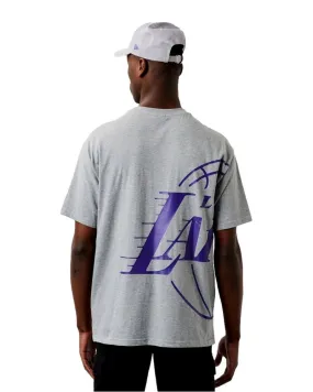 Camiseta new era gris lakers half logo ovrszd tee loslak