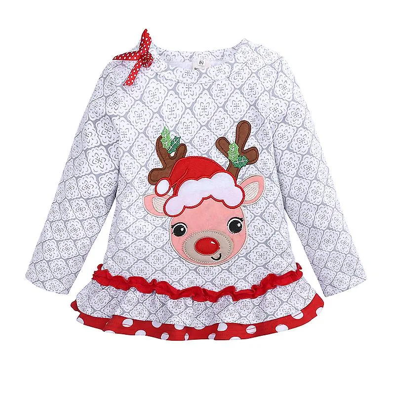 Christmas Children's Clothing Girls' Long-Sleeved Elk Top + Striped Trousers Suit