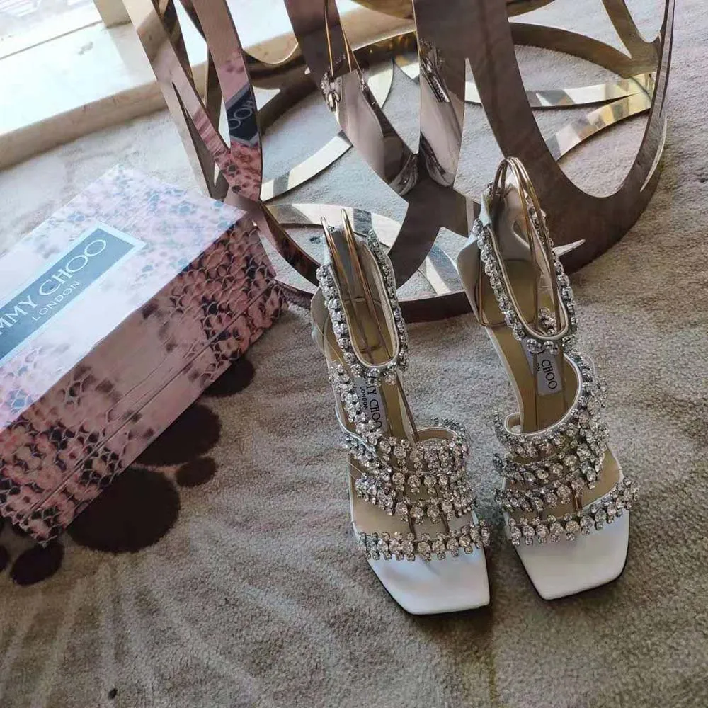 Jimmy Choo Sandalias Josefine 100 Latte De Napa Con Adorno De Cristal