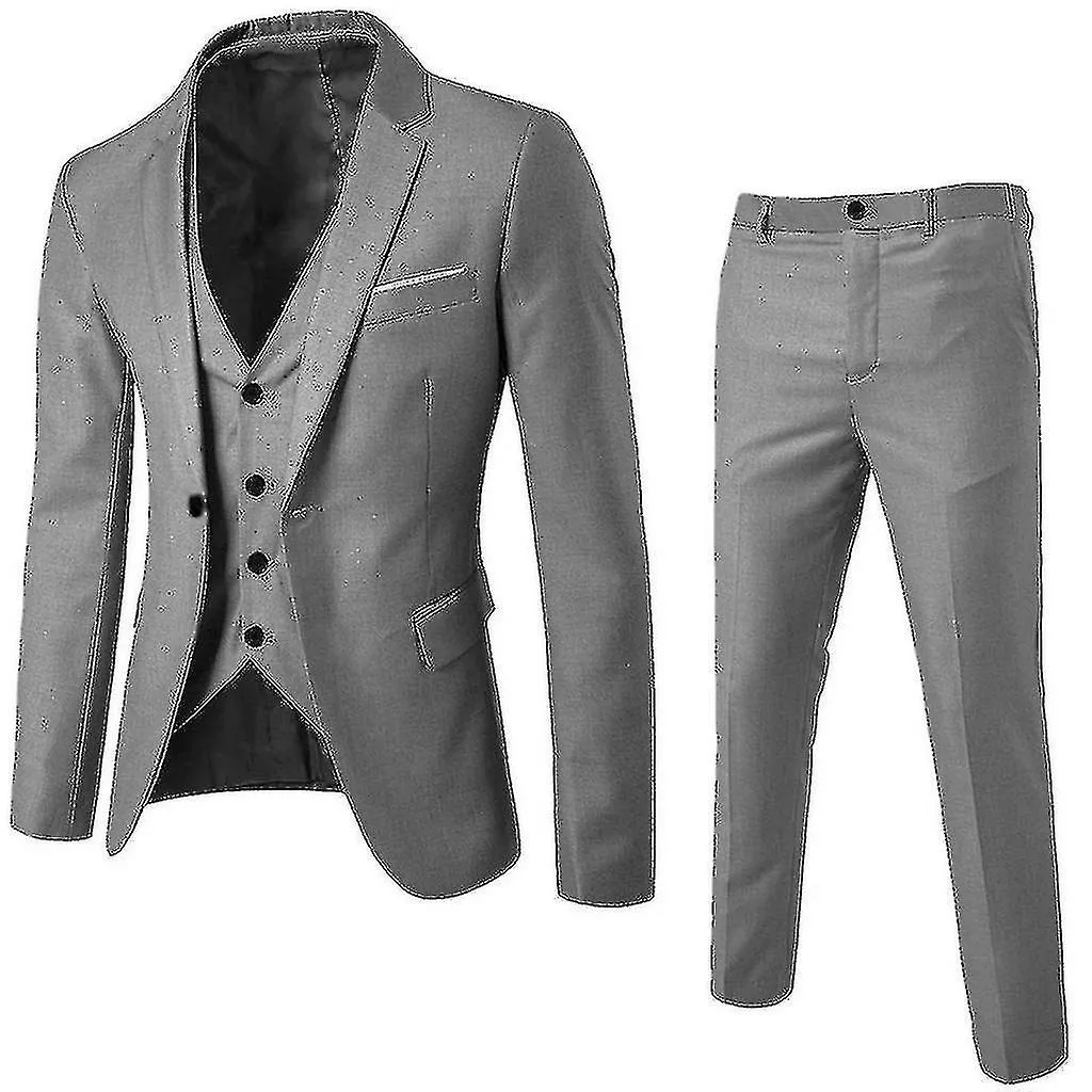 Men's Suit Slim Fit Three Piece Business Wedding Party Jacket Vest And Trousers #grey Safe and Top Quality