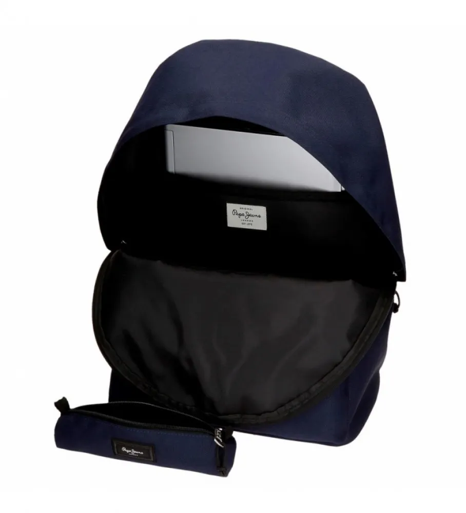 Mochila Aris + Estuche Azul Marino -31x44x17.5cm-