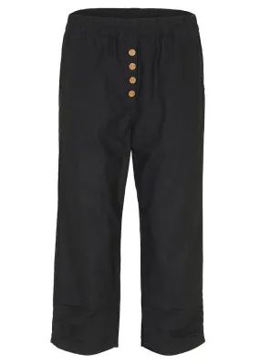 Pantalón de talle alto y largo 3/4 con lino y cintura cómoda Negro