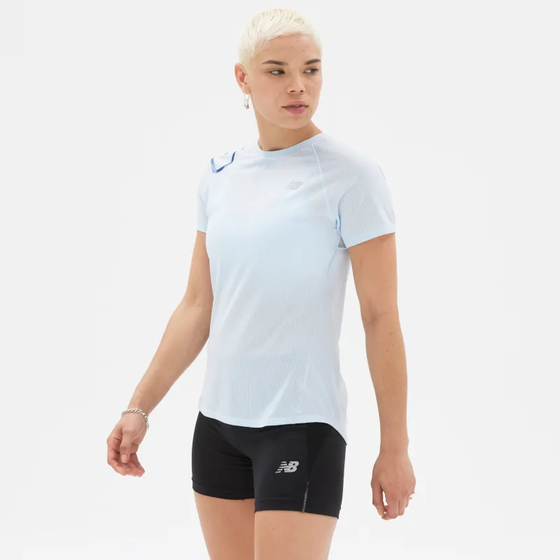 Polera Running Mujer New Balance Printed Impact Run Celeste