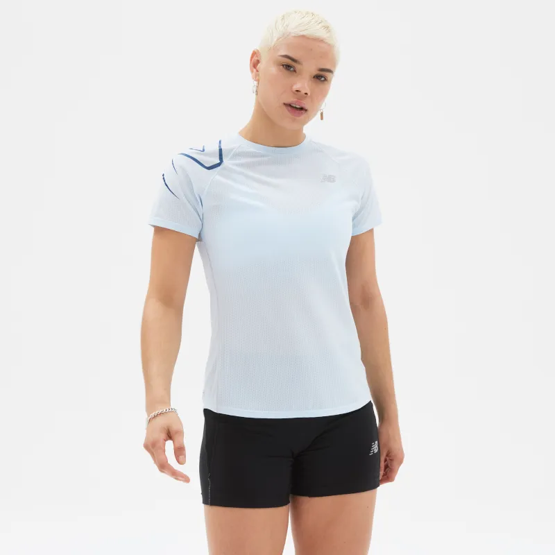 Polera Running Mujer New Balance Printed Impact Run Celeste