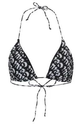 Top de bikini triangular con logo estampado repetido