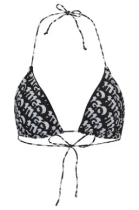 Top de bikini triangular con logo estampado repetido