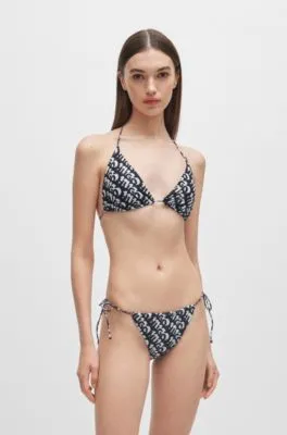 Top de bikini triangular con logo estampado repetido