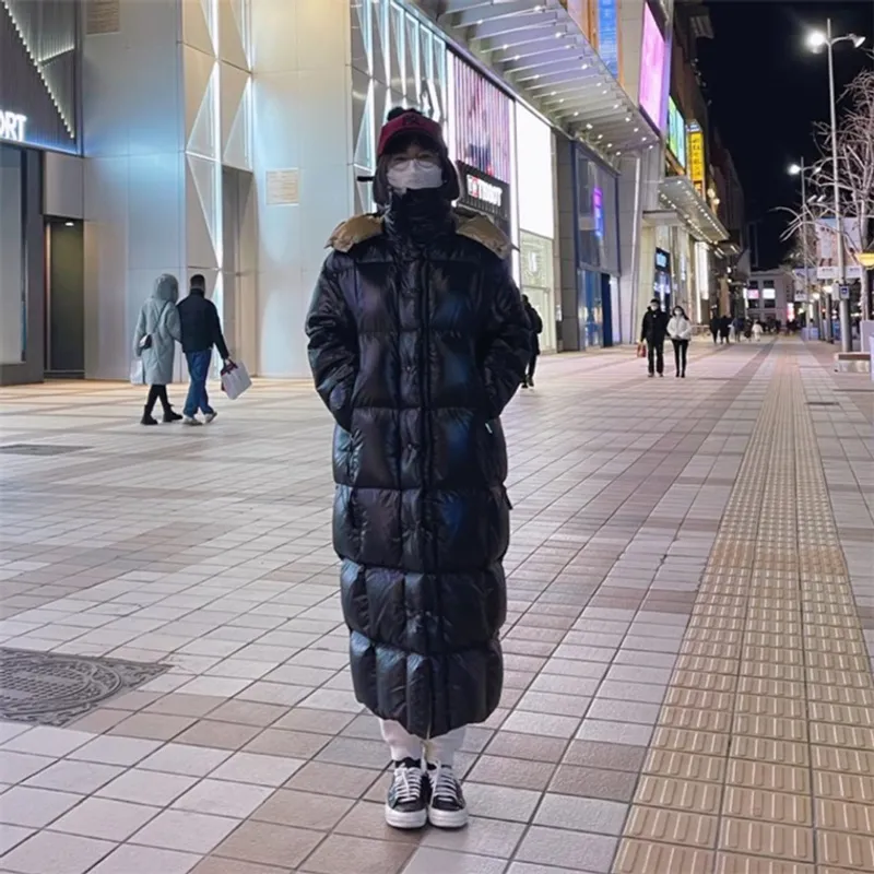 Topstoney-Chaqueta con capucha de plumón de pato blanco nuevo para invierno, chaqueta cálida hasta la rodilla con contraste negr