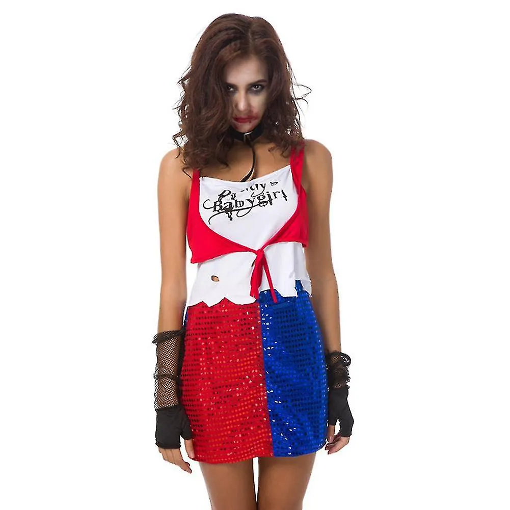 Women's Halloween Suits Women Red Costume Cosplay Party Stage Top Skirt Gloves Suit Performance Uniforms