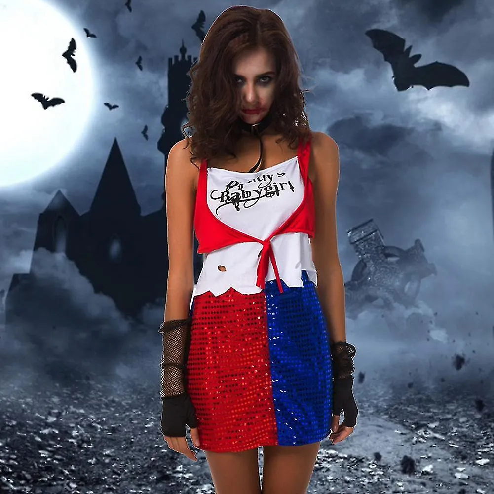 Women's Halloween Suits Women Red Costume Cosplay Party Stage Top Skirt Gloves Suit Performance Uniforms