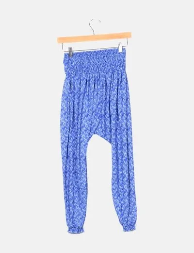 Zara Pantalón baggy azul estampado