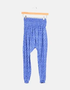 Zara Pantalón baggy azul estampado